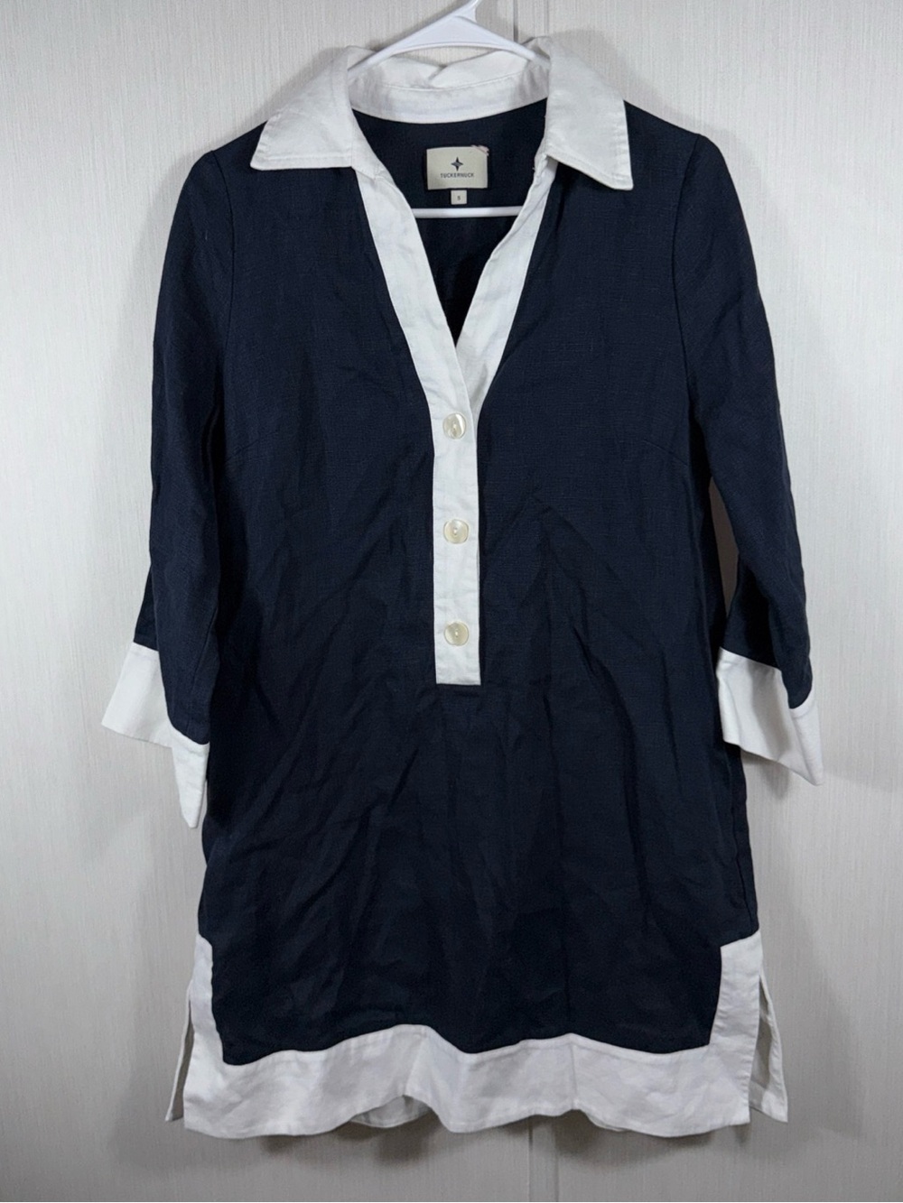 Tuckernuck Navy Tunic with White Contrast Trim linen.